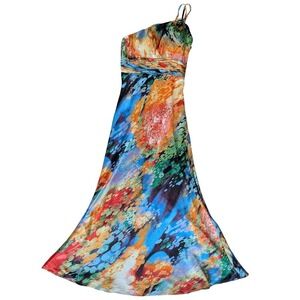 Cinderella Divine Sz. 10 one shoulder Maxi Dress colorful gown abstract pattern